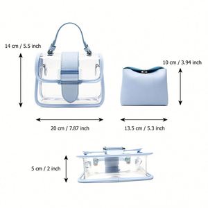 Custom LOGO Personalized <b>Designer</b> Ladies Leather Square Mixed Colors <b>Transparent</b> Stadium Approved Crossbody Shoulder <b>Handbag</b> - Product Image 2
