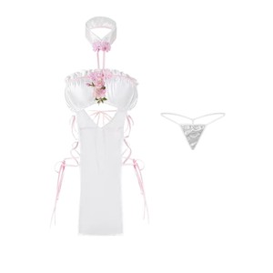 Chemise de nuit en satin blanc sans manches avec boutons brodés, vêtements de nuit sexy pour femmes, Lianyungang 8156 - Product Image 2