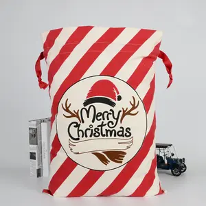 2023 Atacado RED Santa Sack Natal Drawstring Gift Bag Natal Candy Bag Para Ano Novo Sacos de compras decoração