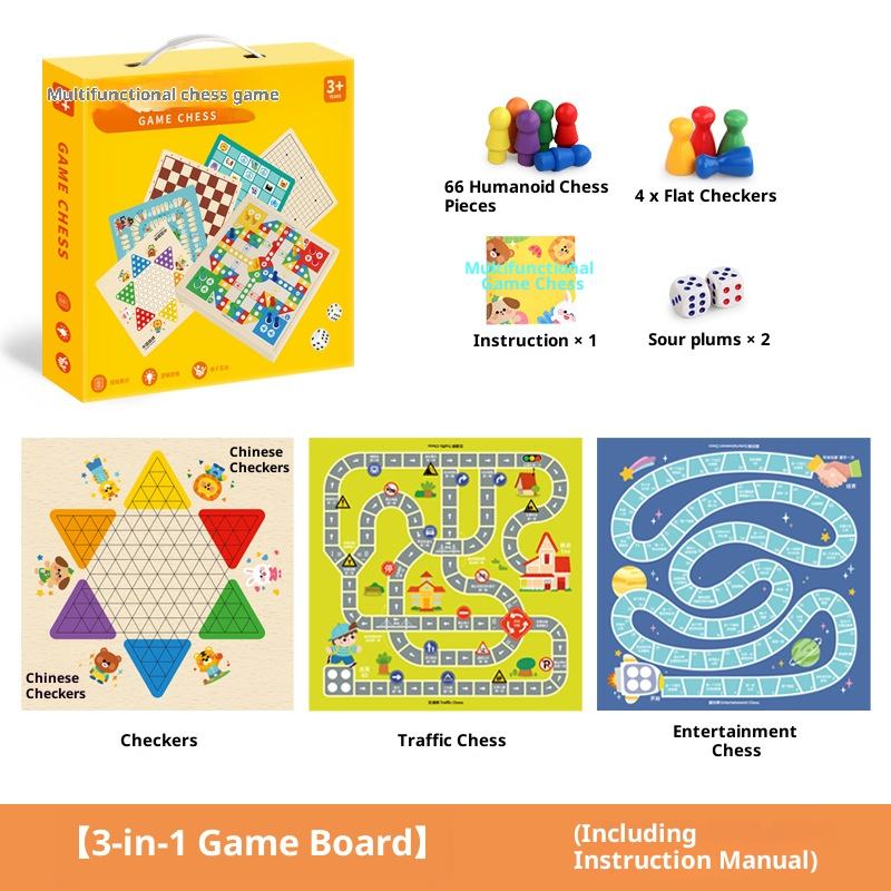 Ajedrez tres en uno: damas, ajedrez de tráfico y ajedrez de entretenimiento.