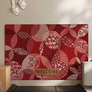 Nouveau paillasson de style chinois, motif floral rouge, rectangulaire, antidérapant, tapis de bienvenue pour l'entrée de la maison, en fibre de polyester - Product Image 2