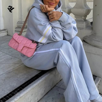 Ensemble de survêtement personnalisé Streetwear à rayures, sweat à capuche oversize et pantalon de jogging large, ensemble deux pièces pour femme
