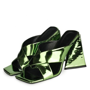 2021 Summer Spring Chunky Heel Shoes Nude Color Square Open Toes Bling Cross Surface <b>Sandals</b> Women High Slippers <b>Sandals</b> - Product Image 2