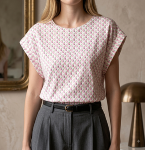 Women's Cap Sleeve Blouse O-Neck Breathable Woven Poplin <b>Top</b> Casual Wear Regular Fit 100% Viscose Summer Quick Dry - Product Image 1