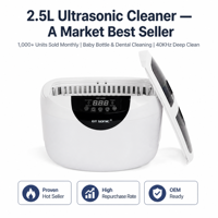 GTSONIC 40kHz Pembersih Botol Bayi Elektrik 2.5L Baja Tahan Karat SUS304 Pembersih Ultrasonik Kontrol Digital 65W Rumah Tangga
