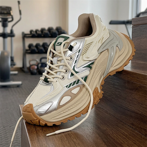Zapatillas gruesas para mujer, parte superior de malla transpirable, diseño con cordones, suela gruesa de goma con diseño serrado, zapatos informales para senderismo - Product Image 1