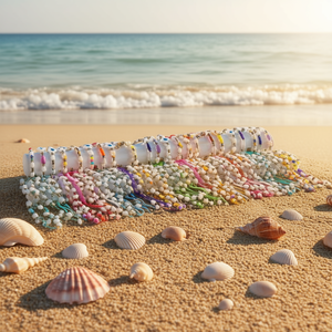 Braccialetto con perline a forma di fiore a quattro punte e conchiglia, 24 pezzi, multicolore, gioielli alla moda - Product Image 2