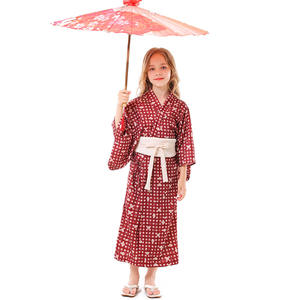 Ropa japonesa de primavera Kimono Yukata hija ropa a juego traje de niño cárdigan con estampado a cuadros bata con cinturón Obi - Product Image 5