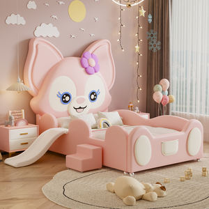 Lit de princesse moderne <span class=keywords><strong>en</strong></span> forme de château, rose pâle, lapin de dessin animé, cadre <span class=keywords><strong>en</strong></span> <span class=keywords><strong>bois</strong></span> créatif, rangement, garde-corps, revêtement <span class=keywords><strong>en</strong></span> cuir pour enfants - Product Image 3