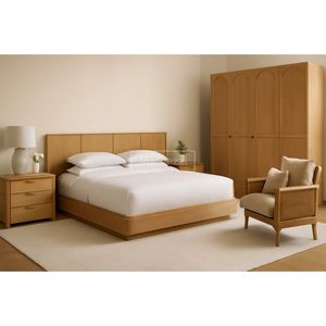 Natural Wood Modern Minimalist Bedroom Set with Storage Tufted & Customized Design for Apartment/Hotel Use - Product Image 2