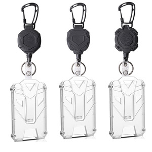 Heavy-duty black easy-zip transparent vertical <b>ID</b> backpack card <b>holder</b> outdoor hiking camping fishing keychain set - Product Image 1