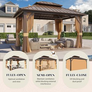 Gazebo de 10' x 12' con Techo Rígido de Aluminio, Gazebos de Acero Galvanizado con Doble Techo, <span class=keywords><strong>Cortinas</strong></span> y Mosquiteras, Pérgolas Metálicas <span class=keywords><strong>para</strong></span> Exteriores - Product Image 6