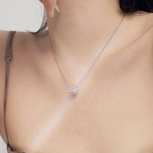 Dylam Delicate Classic Design 925 Sterling Silver 18K Gold Plated Link <b>Chain</b> Oval 8A Crushed <b>Iced</b> Cut Zirconia Pendant Necklace - Product Image 5