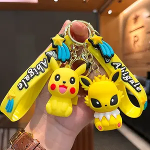 Porte-clés de voiture Pokemoned en PVC 3D avec dessin animé japonais, vente en gros de pendentif poupée Pikachu