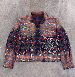 Chemise Homme Populaire à Carreaux, Manches Longues, Col Montant, Ornée de Strass et de Cristaux, Style Street Hip-hop <span class=keywords><strong>Rap</strong></span> - Product Image 4
