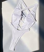 Stok baru 2024 2 warna pakaian renang Monokini punggung terbuka wanita seksi pakaian renang Brasil satu potong kaki tinggi