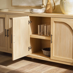 China Factory Rustic Farmhouse Engineered Board Slatted Wave Panels Extra Long Multi Use Credenza <b>Sideboard</b> at Entryway Foyer - Product Image 2