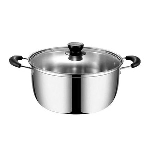 Stainless Steel Soup <b>Pot</b> With Lid Double Handle <b>Induction</b> Compatible <b>For</b> Gas Stove Steamer Baby Food Cooker - Product Image 1
