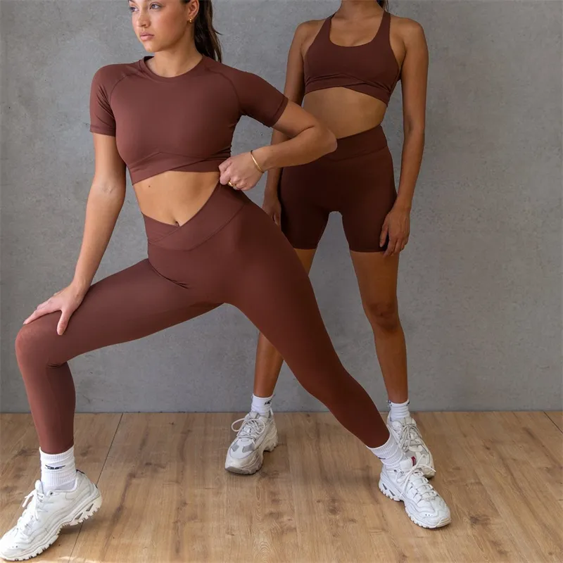 Pantalones de Yoga con realce para mujer, mallas ajustadas de corte en V, Color sólido, para entrenamiento, Fitness, cintura alta, para gimnasio