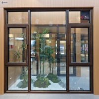 Ventana Corredera de Madera Revestida de Aluminio con Rotura de Puente Térmico, Doble Acristalamiento Low-E, Acero Inoxidable, Interior de Roble, Panel Grande, Lujo para Villas y Salas de Estar
