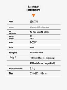 Freeman litio FST50 pequeña pistola de clavos de acero negro <span class=keywords><strong>para</strong></span> paredes de hormigón, paneles de madera, instalación de zócalos - Product Image 6
