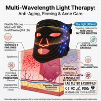 Masque de luminothérapie pour le visage et le cou certifié CE, 732 LED, lumière rouge et bleue, rajeunissement de la peau, appareil de photothérapie