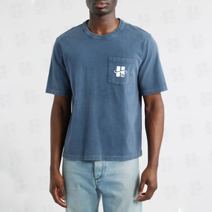 Camiseta de hombre vintage con bolsillo, venta al por mayor de fábrica, logotipo personalizado serigrafiado y bordado, 100% algodón, corte relajado, lavado ácido - Product Image 3