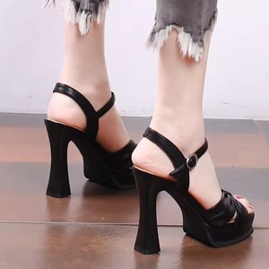 Womens <b>Platform</b> Block <b>Heel</b> Sandals Square <b>Open</b> <b>Toe</b> Ankle Strap Crisscross Upper High <b>Heels</b> For Party Evening Wear - Product Image 4