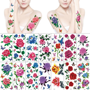 Adesivi per Tatuaggi a Colori con <span class=keywords><strong>Fiori</strong></span> <span class=keywords><strong>e</strong></span> Farfalle Stampati in Offset - Product Image 1