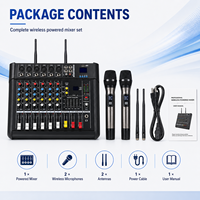 AOFO Mixeur audio professionnel 6 canaux 400W avec amplificateur intégré, USB, deux microphones sans fil pour sonorisation de scène KTV