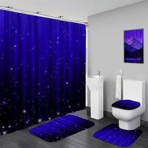 Cortina de Ducha de Poliéster con Diseño de Cielo Nocturno Estrellado Azul Profundo, Cortina de Baño con Impresión Digital Personalizada, Impermeable, Venta al Por Mayor, Moderna - Product Image 2