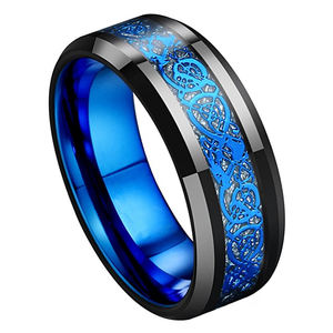 Anello in tungsteno con drago, fusione di drago cinese e nodo celtico, fede nuziale gotica tricolore oro 18 carati/nero - Product Image 5