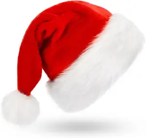 经典男女通用毛绒奢华圣诞装饰成人圣诞帽毛绒圣诞老人帽