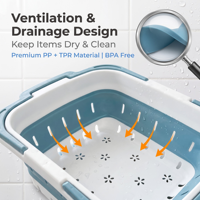 Panier de rangement portable pliable en plastique avec poignées pour accessoires de douche et produits de nettoyage, idéal pour la salle de bain ou les chambres universitaires