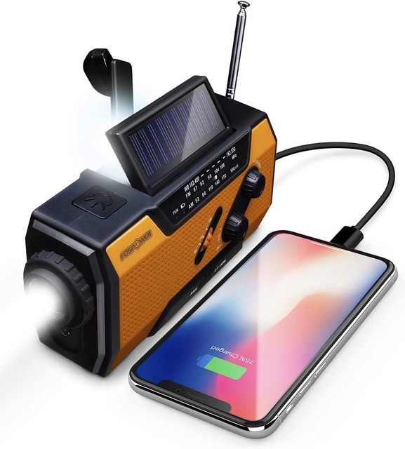 Emergency Solar Hand Crank Portable Radio NOAA Weather Radio 2000mAh Outdoor Emergency with AM/FM LED Flashlight Reading Lamp