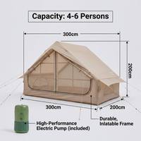 Tente de glamping gonflable automatique avec pompe électrique, abri gonflable de luxe imperméable pour le camping familial en plein air, 4-6 personnes