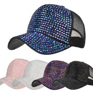 Casquette de baseball en maille pour femme avec patch en cristal et strass, style camionneur, vente en gros - Product Image 1