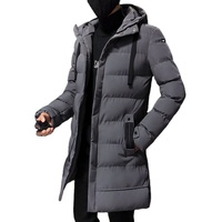 Manteau long chaud épais pour homme, coupe ajustée décontractée, parka à capuche pour homme, veste longue rembourrée en coton uni pour l'hiver