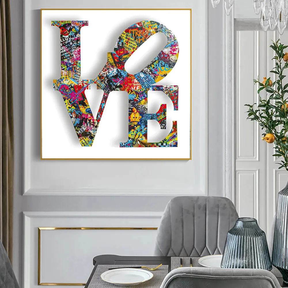 Modern Nordic Graffiti Art LOVE HOPE Canvas Paintings Wall Art Posters Prints Wall Pictures for Living Room Home Wall Cuadros