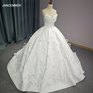 Vestido de novia de lujo con cuello en V y cola larga, estilo princesa, hecho a medida, 1205 - Product Image 2