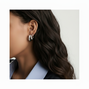 Gemini <b>Vintage</b> Charm <b>Earrings</b> Double Hoops in <b>Gold</b> Plated Stainless Steel Featuring Pearls and Diamonds for Party or Gift - Product Image 1