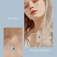 Pedido Mínimo 2 - Serie Delfín - Collar con Colgante de Delfín en Forma de Corazón con Pedrería Azul, Joyería de Moda con Diseño de Corazón Oceánico, Regalo