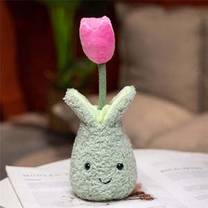 8 couleurs, fleurs de tulipes créatives en peluche de coton vert, jouet en peluche, nouveau design, simulation réaliste, décoration d'étagère - Product Image 3