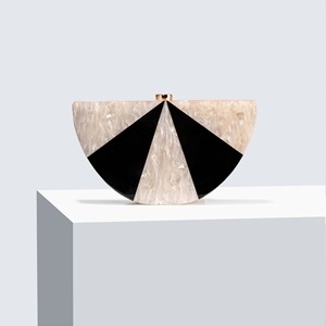 Meia Sala Listrado Branco Preto Acrílico Caixa Embreagens Mulheres Ombro Mensageiro Partido Embreagem Bolsa Festa À Noite Menina Lady Mini Bag - Product Image 1