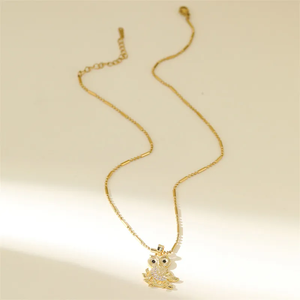 Elegante Collar con Colgante de Búho Chapado en Oro de 18K con Circonita Incrustada, Cadena de Pájaro y Bambú para Mujer, Joyería Diaria - Product Image 5
