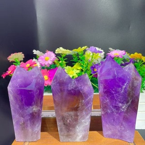 Venta al por mayor de piedras preciosas naturales: Cristal de amatista de doble <span class=keywords><strong>torre</strong></span> curativa, punta de varita de color morado oscuro para decoración del hogar - Product Image 2