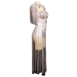 Sexy <strong>Leotard</strong> <strong>Sparkly</strong> Tassel Outfit Celebrate Costume Stage Party Singer Dance Wear Fringes <strong>Leotard</strong> Customized Make Costume - Product Image 2