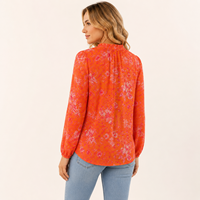 Chemisier à manches longues pour femme, noir, fleurs orange, bureau, travail, décontracté, chic, élégant, printemps/été 2026