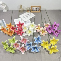Fleurs artificielles haut de gamme imprimées en 3D, simulation de lys à 3 têtes pour décoration de salle de mariage, ruban de fleurs artificielles