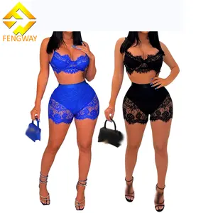 Set Voor Dames 2024 Hot Sale Hemdje En Hoge Taille Shorts Zomerkleding Sexy Kant 2-delige Shorts Set